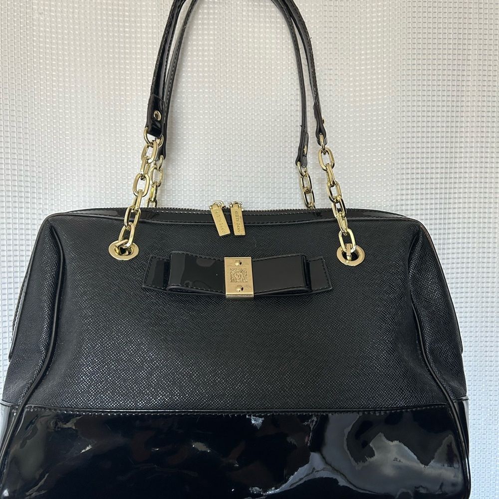 Anne Klein Black Shoulder Bag with Gold Accents